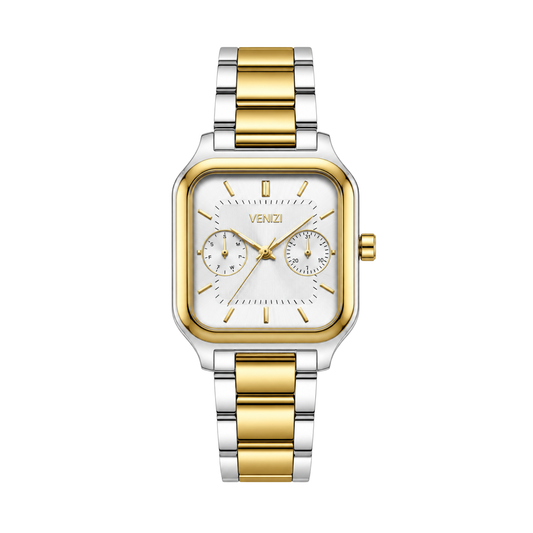 Two-tone square Venizi watch with silver dial