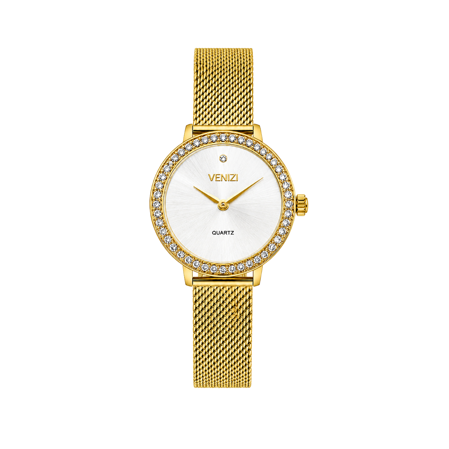 Venizi gouden horloge met milanese mesh-strass-steentjes