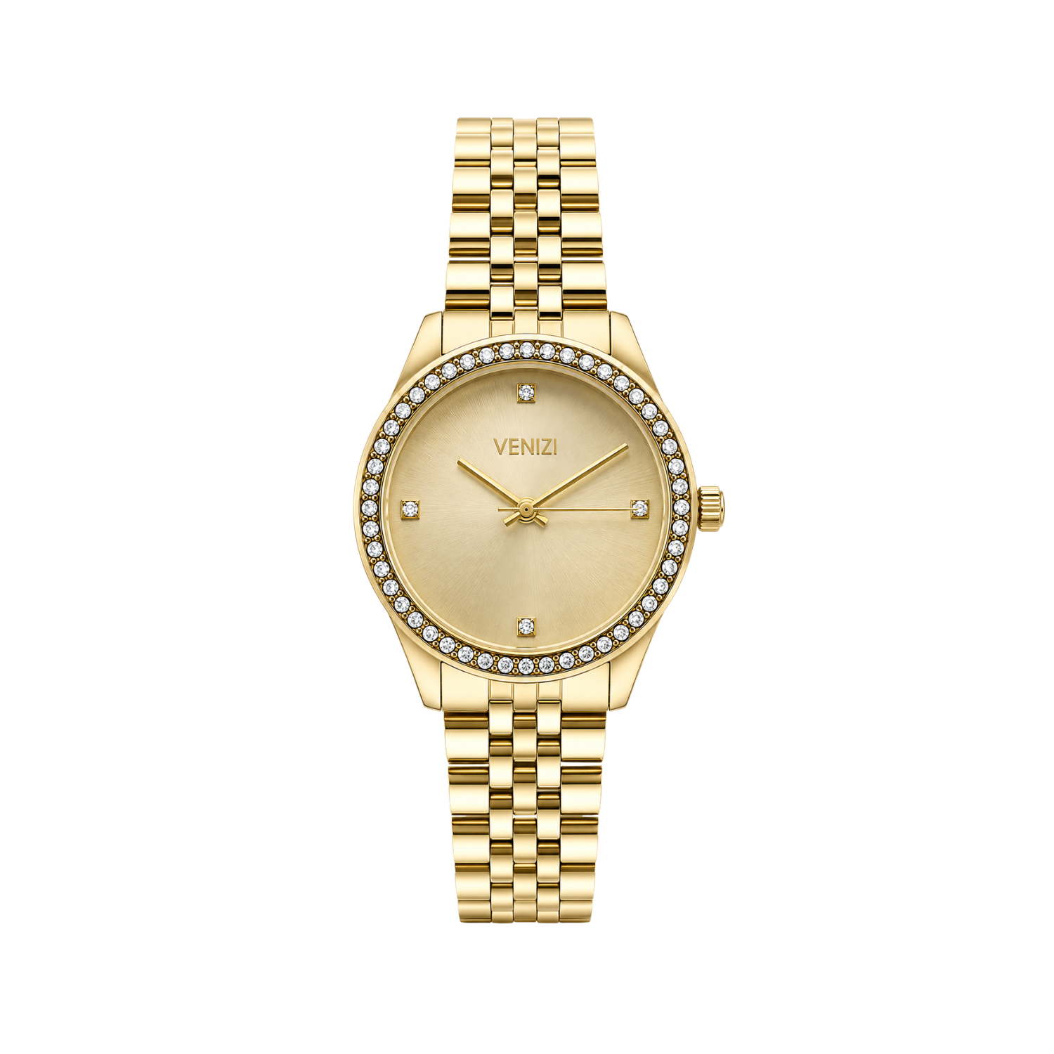 Venizi gouden horloge met strass-steentjes en gouden wijzerplaat
