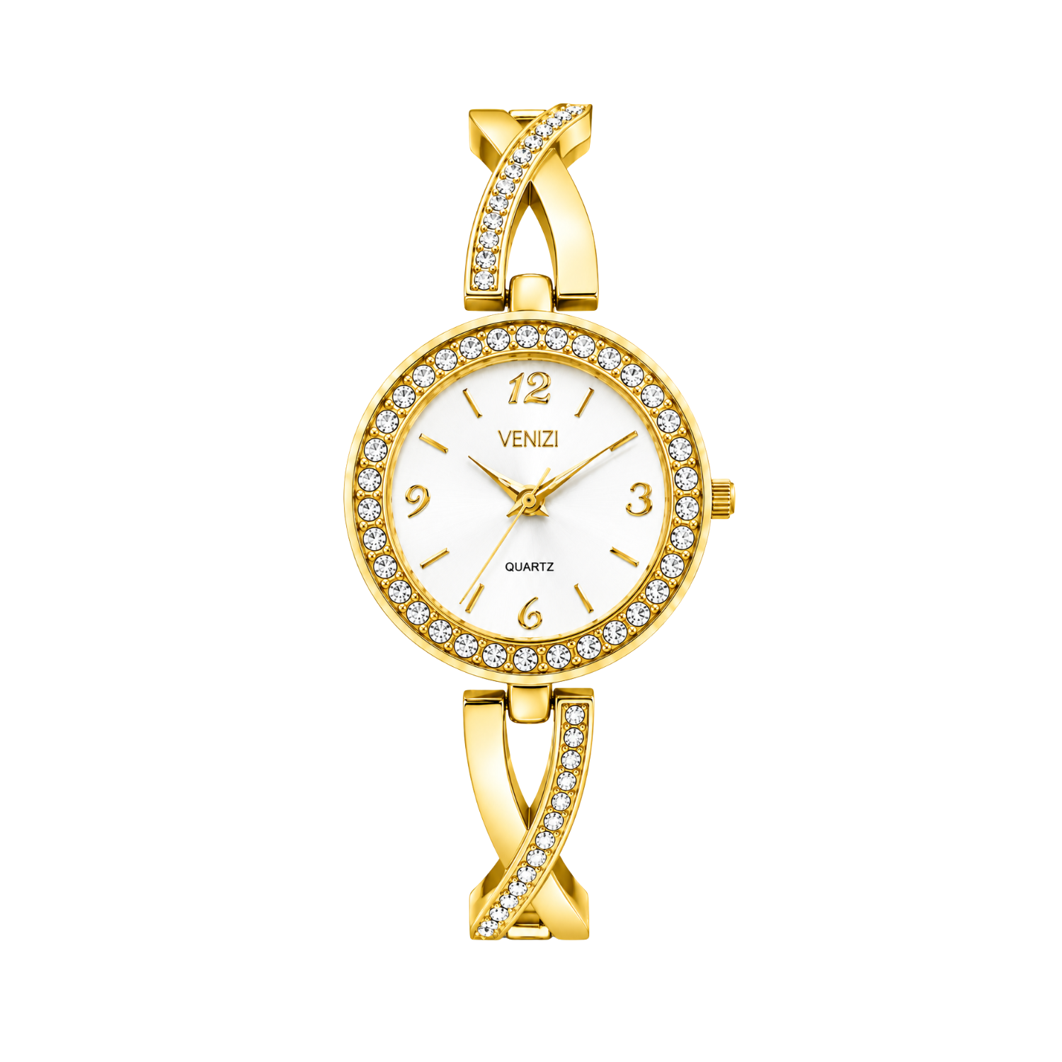 Venizi gouden horloge met strass steentjes en witte wijzerplaat