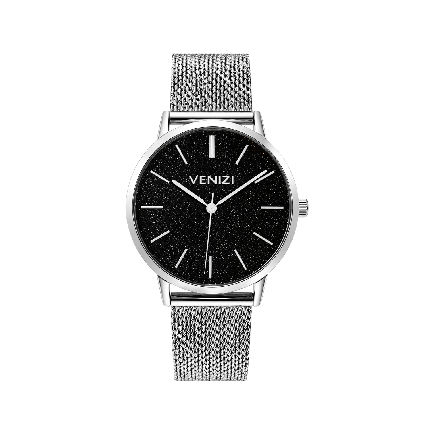 Venizi zilveren horloge met milanese mesh pailletten