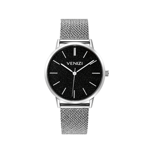 Venizi zilveren horloge met milanese mesh pailletten