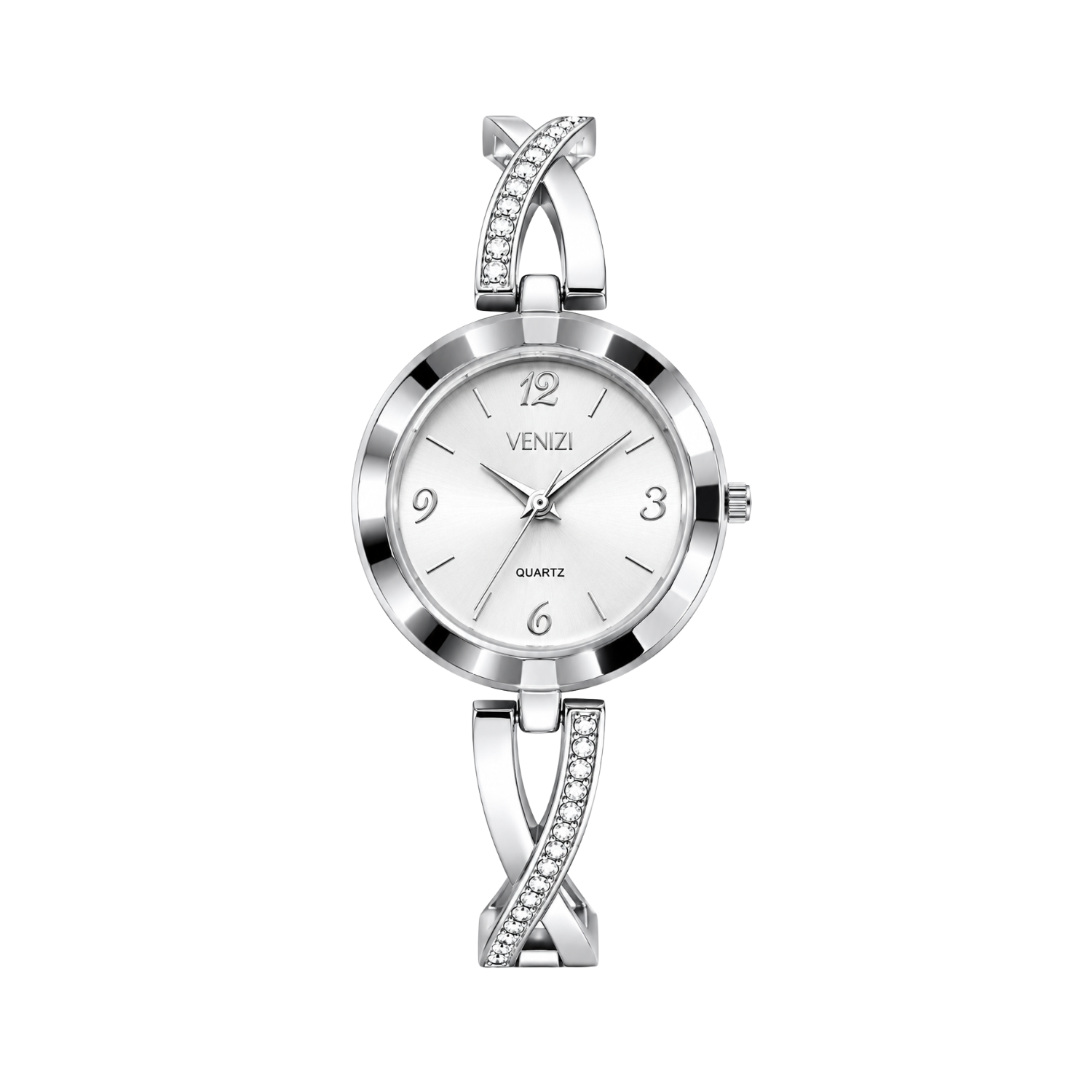 Venizi zilveren horloge met strass steentjes