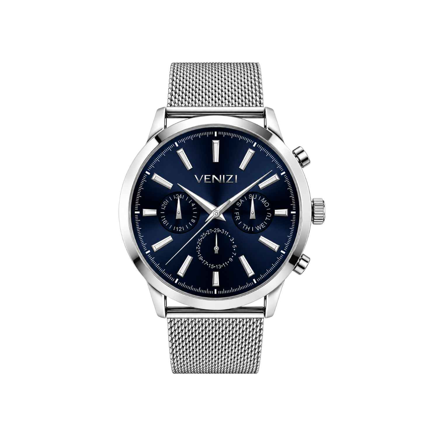 Montre Venizi argentée avec cadran bleu nuit
