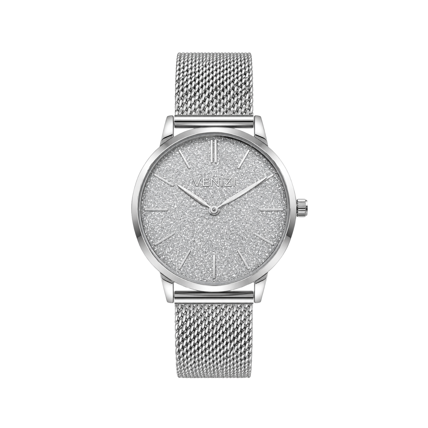 Venizi zilveren horloge met milanese mesh pailletten
