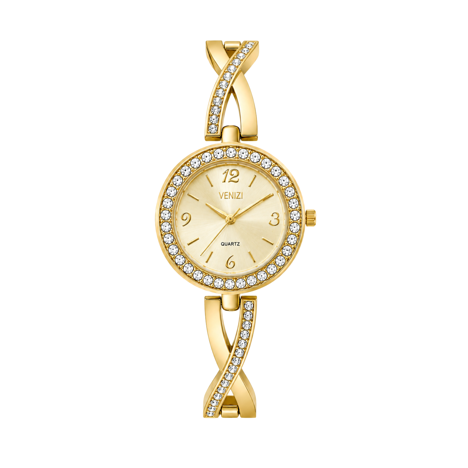 Venizi gouden horloge met strass steentjes en gouden wijzerplaat