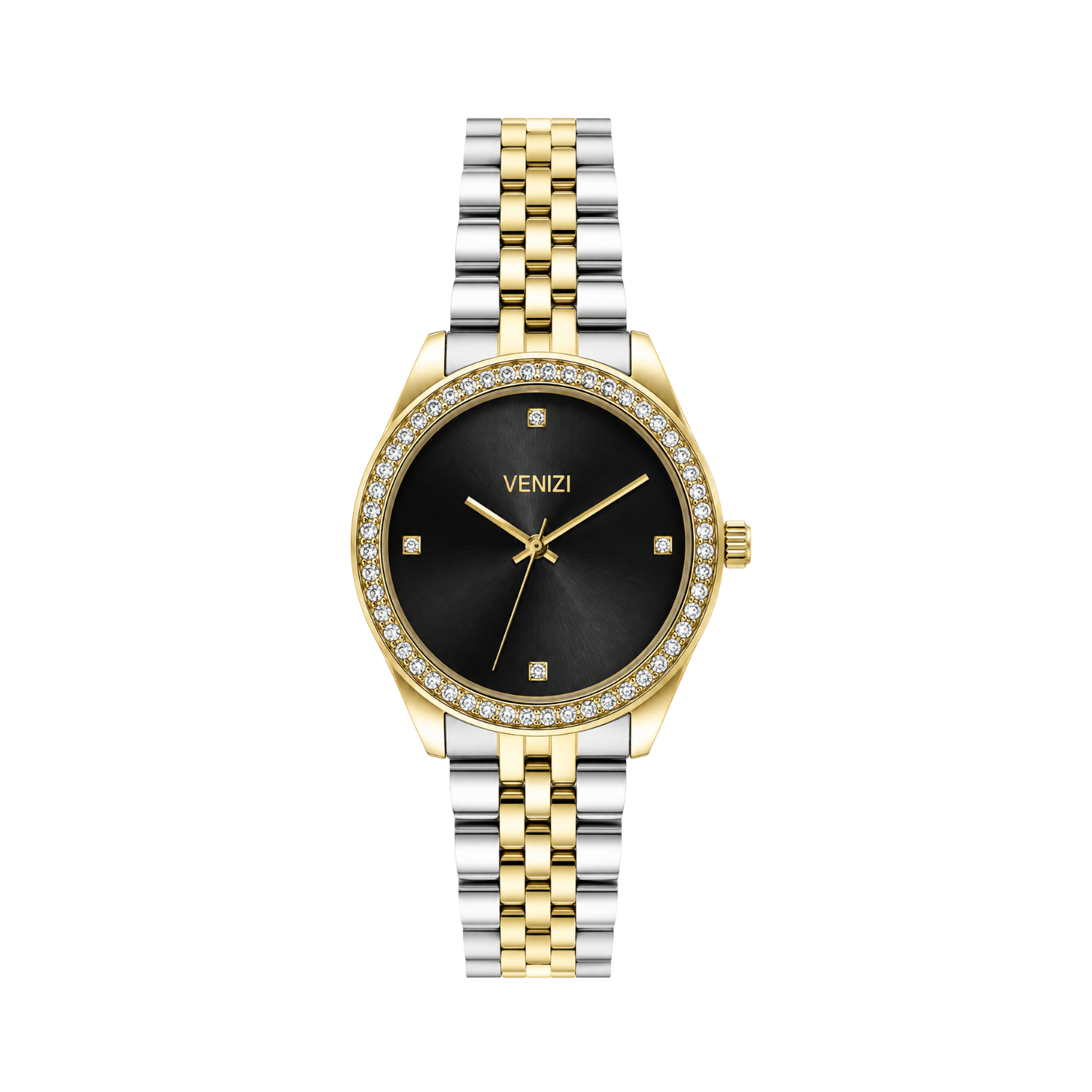 Venizi tweekleurig horloge met zwarte wijzerplaat en strass-steentjes