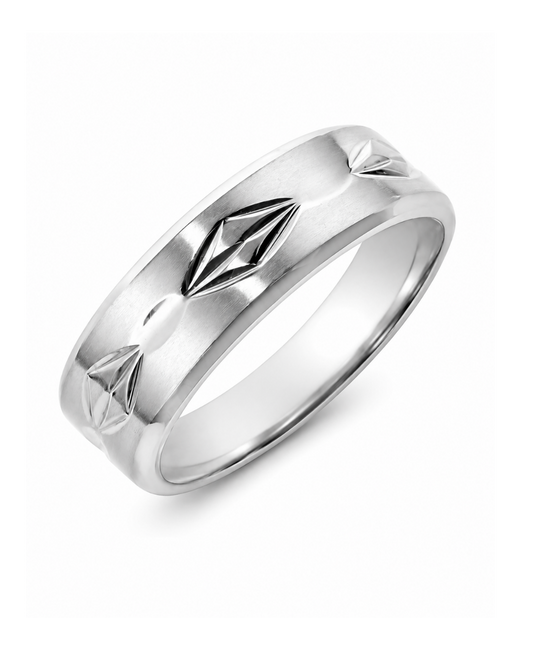 Bague en acier avec motifs losange
