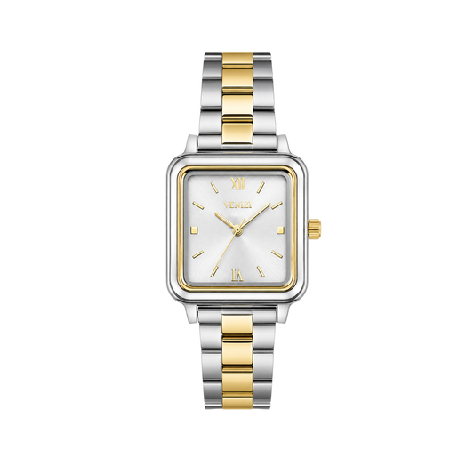 Venizi two-tone watch with silver square dial