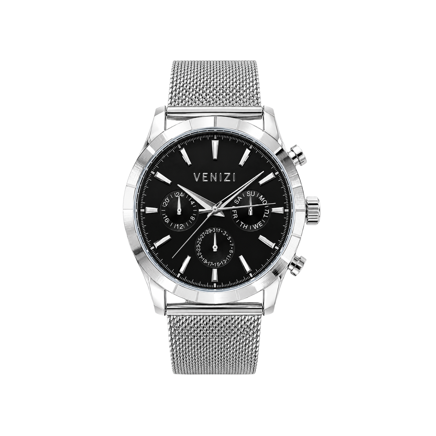 Zilveren Venizi horloge met zwarte wijzerplaat