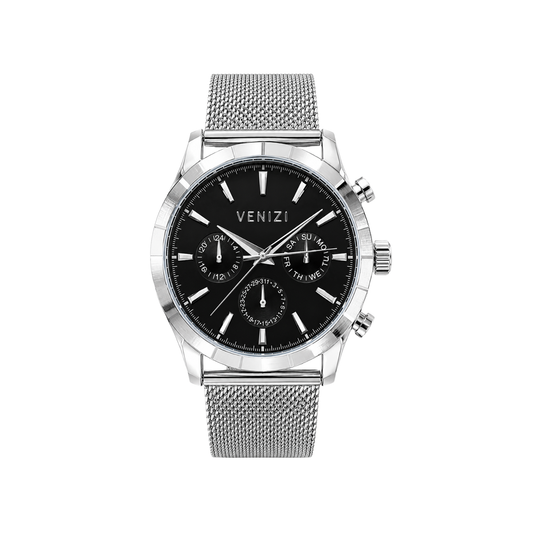 Montre argentée avec cadran noir
