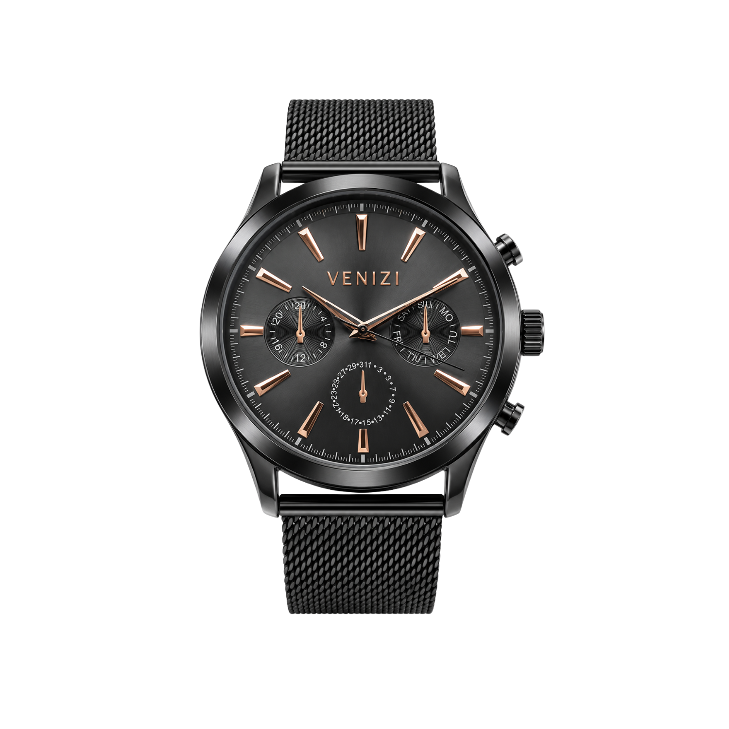 Venizi zwart horloge met zwarte wijzerplaat