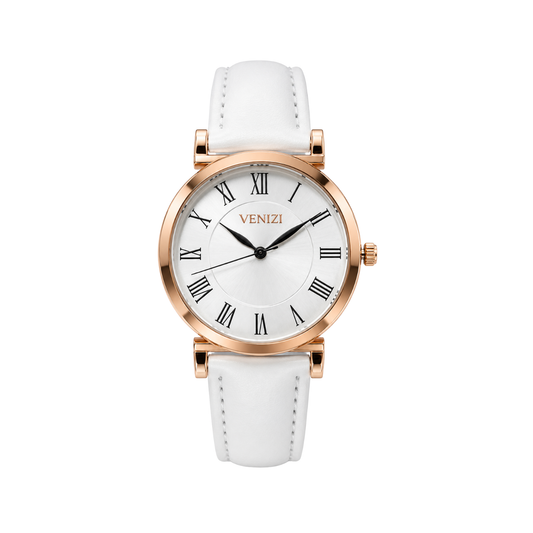 Montre rosée bracelet cuir blanc