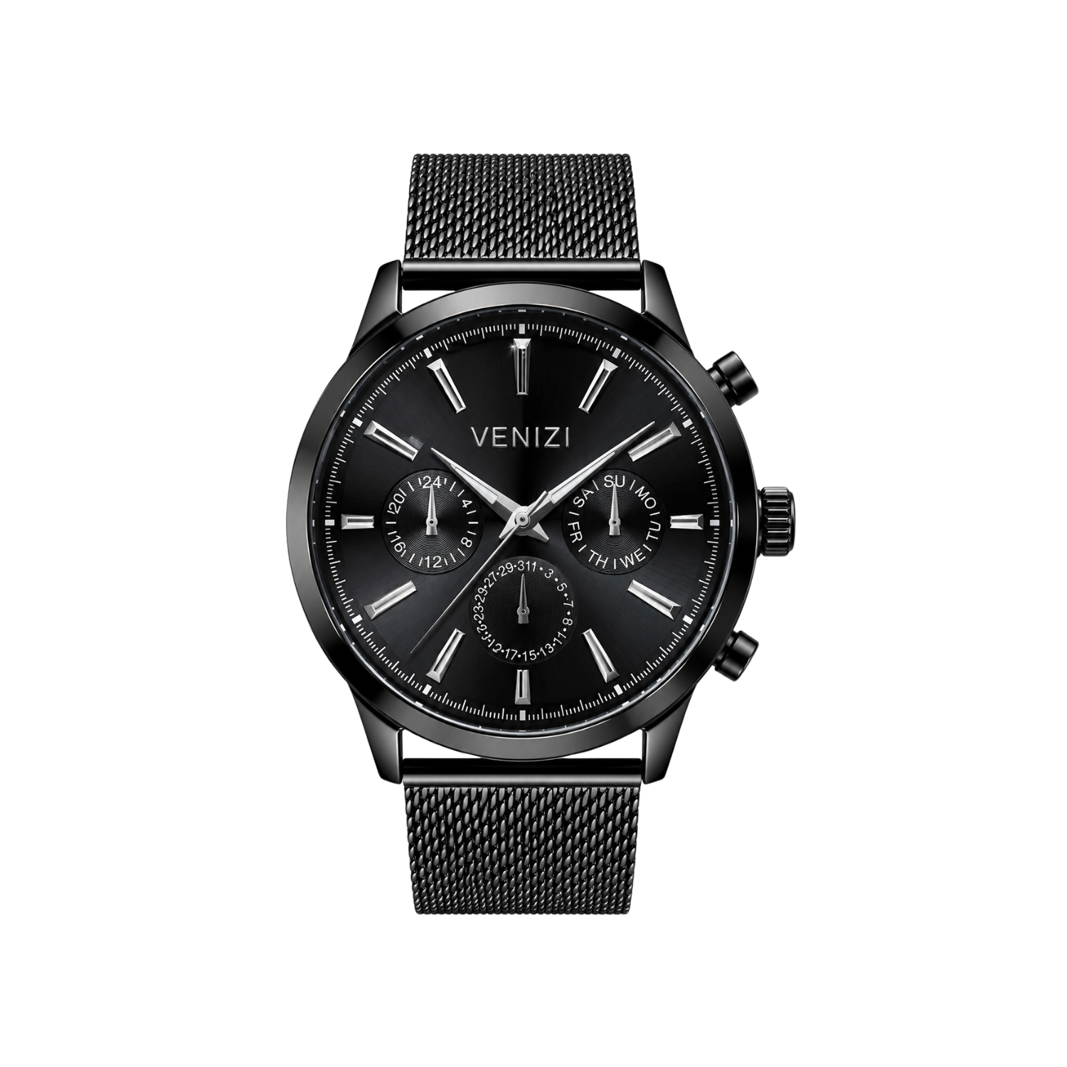 Venizi zwart horloge met zwarte wijzerplaat
