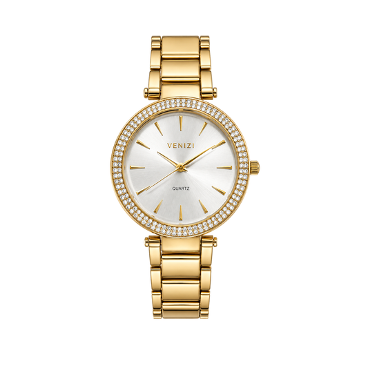 Venizi gouden horloge met strass steentjes