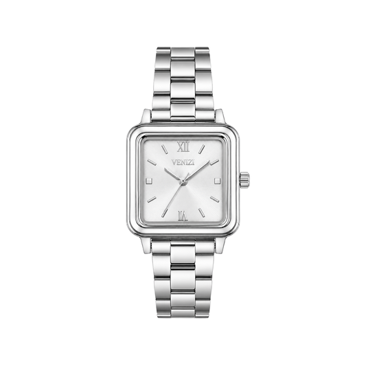 Montre argentée avec cadran carré argenté