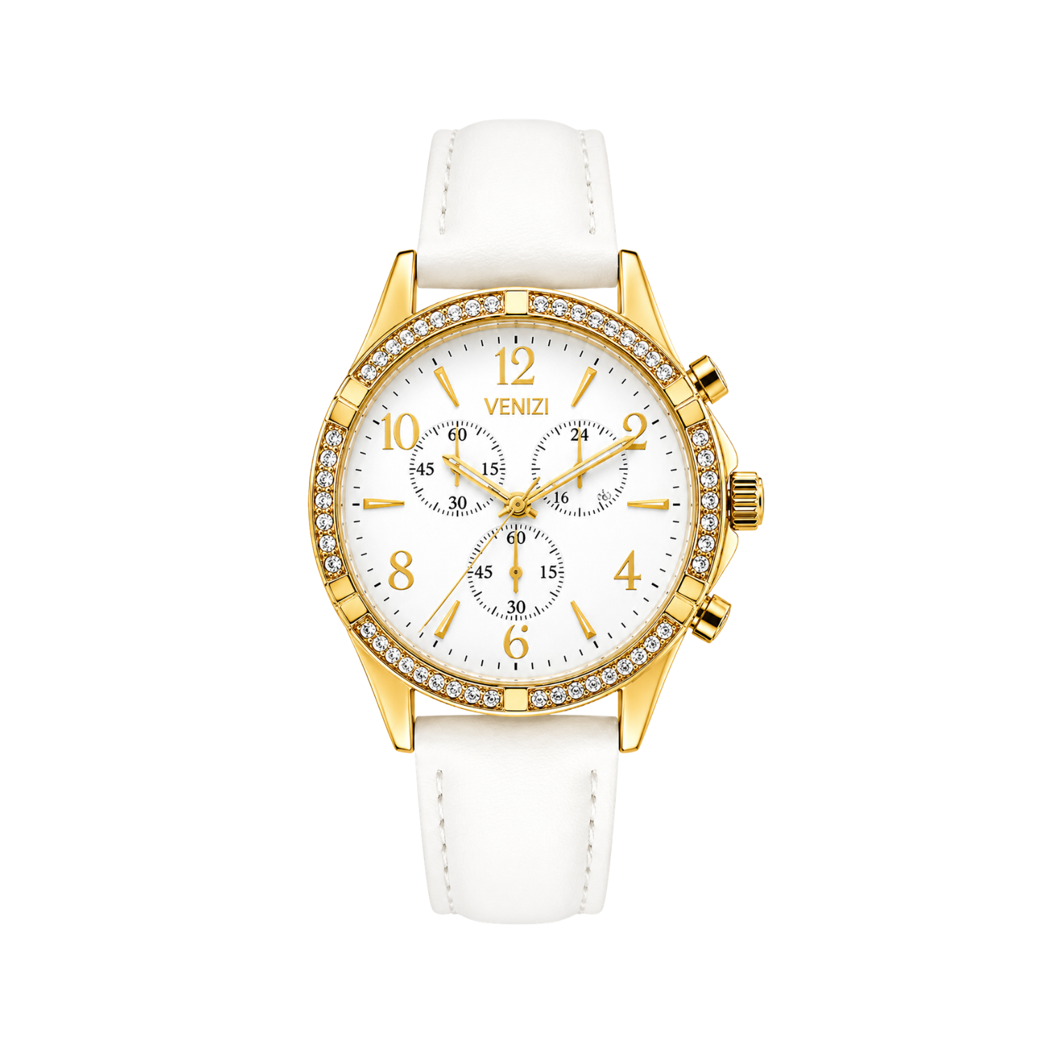 Goudkleurig Venizi horloge met witte band en witte wijzerplaat