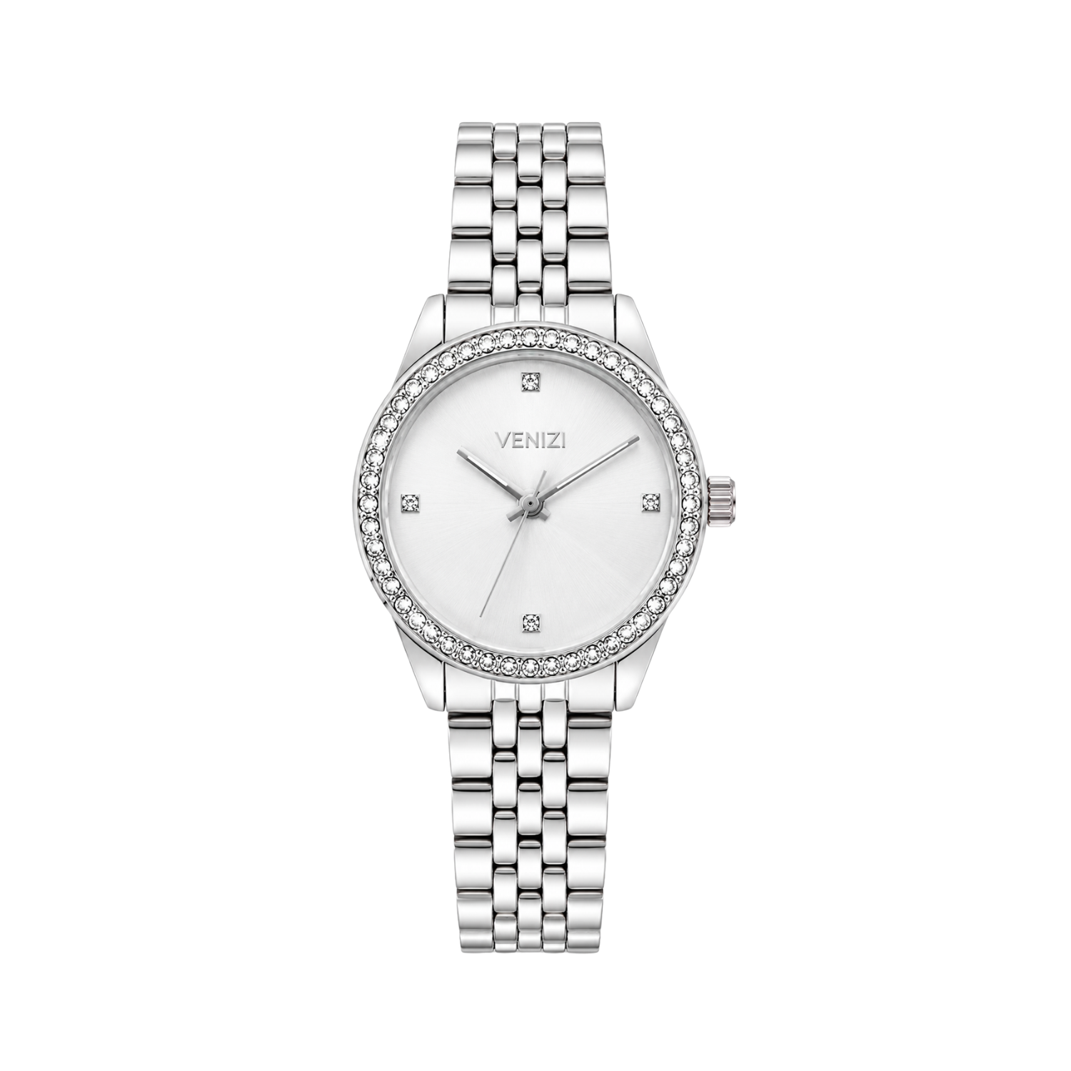 Zilverkleurig Venizi horloge met zilverkleurige wijzerplaat en strass
