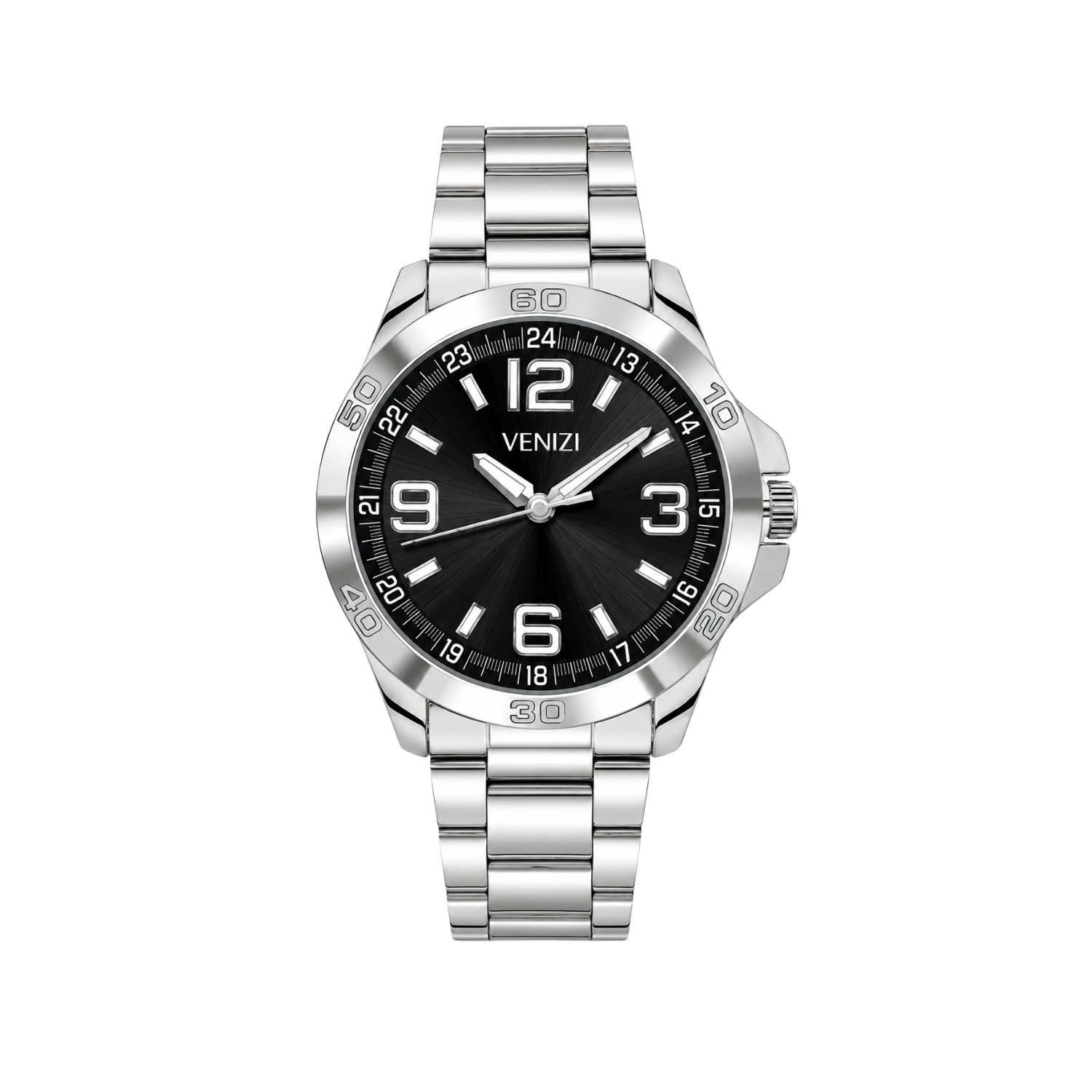 Zilveren Venizi horloge met zwarte wijzerplaat