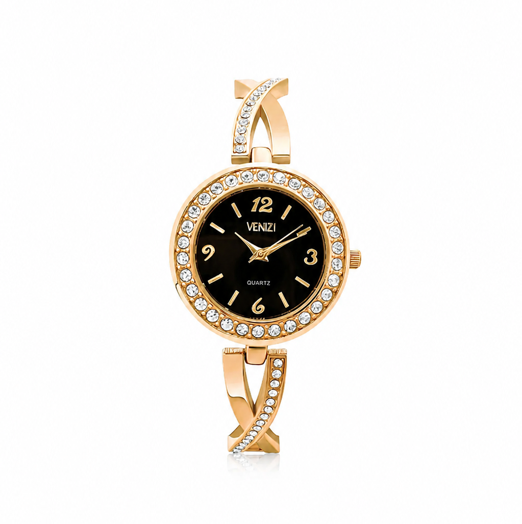 Montre Venizi dorée avec strass cadran noir