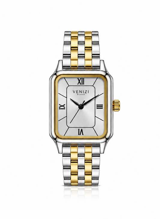 Montre rectangulaire avec cadran argenté