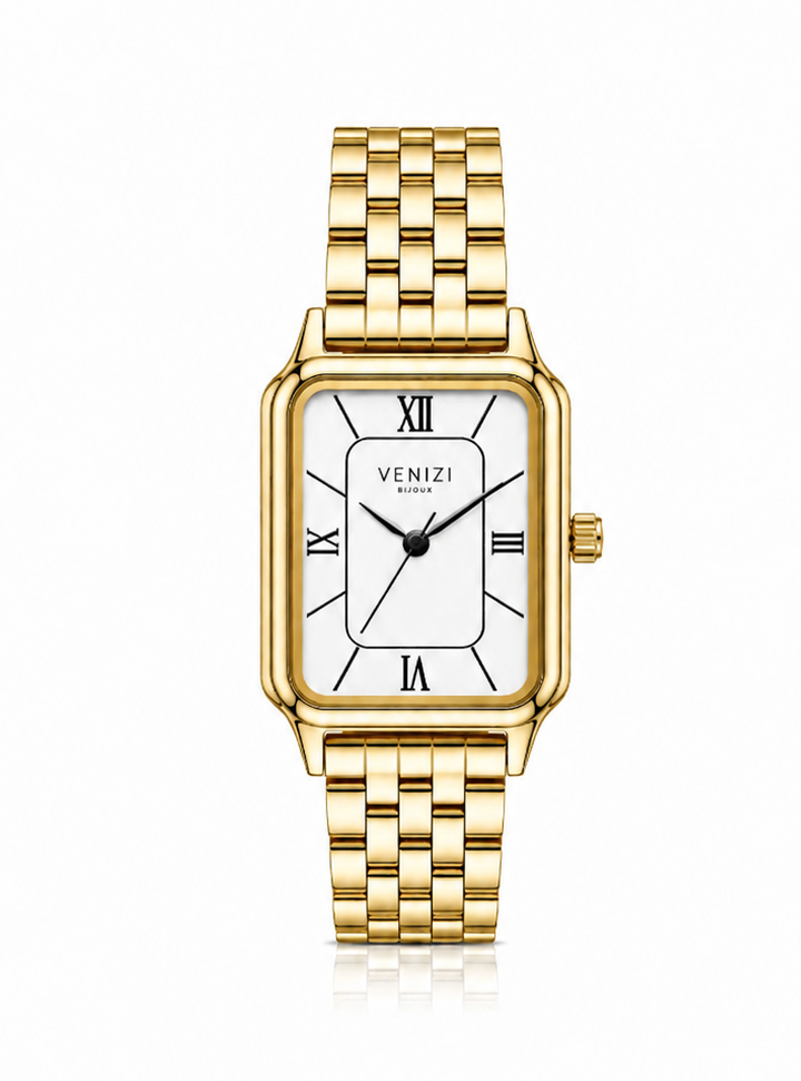 Montre Venizi rectangulaire doré avec cadran blanc