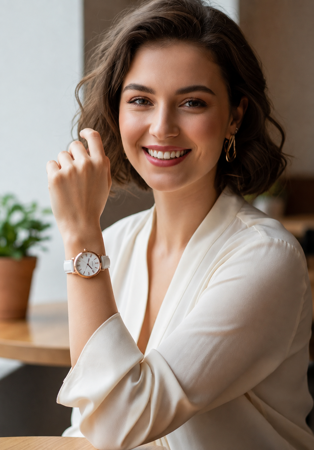 Venizi dew watch with white leather strap