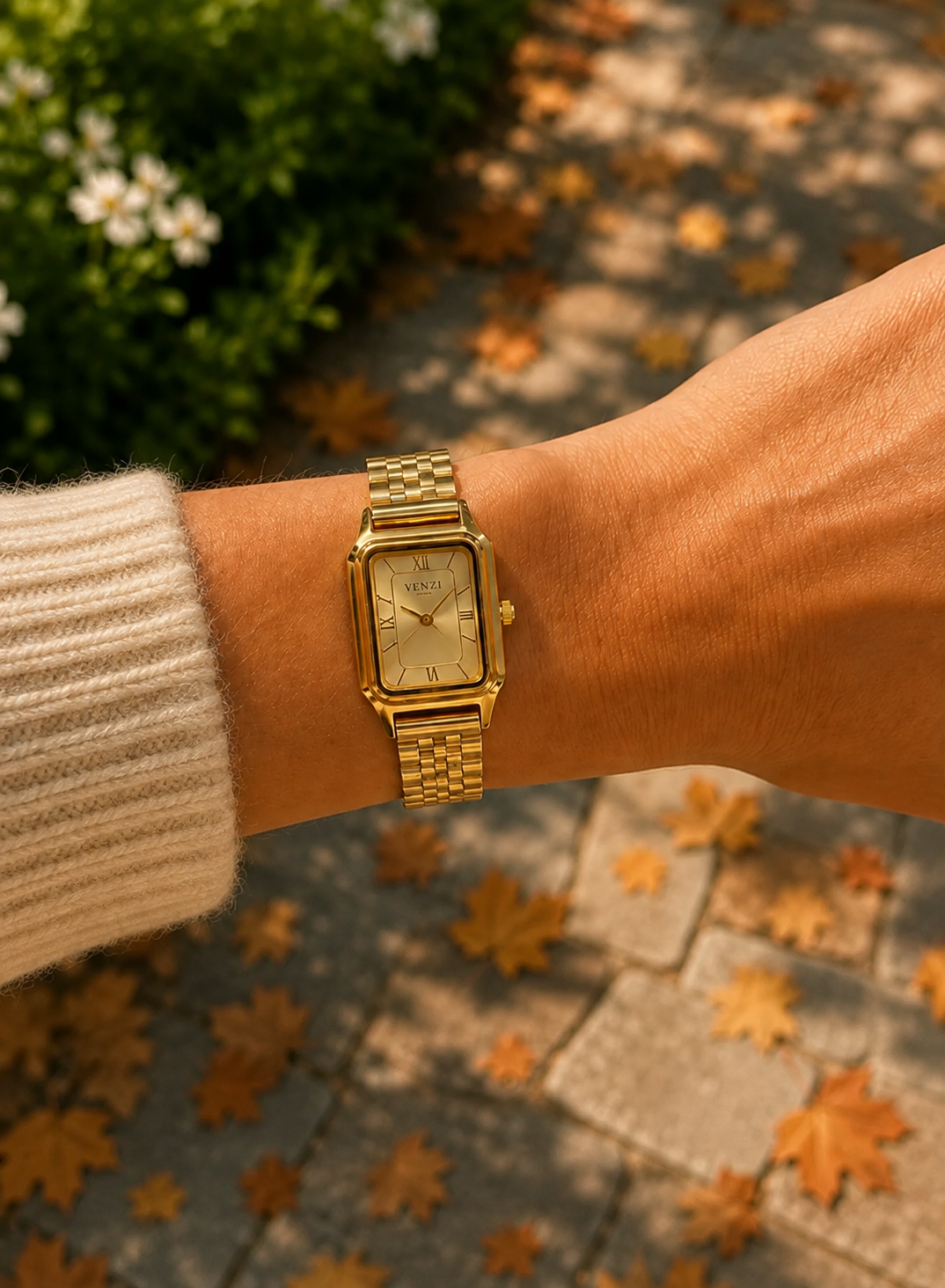 Rectangular Venizi watch with gold dial