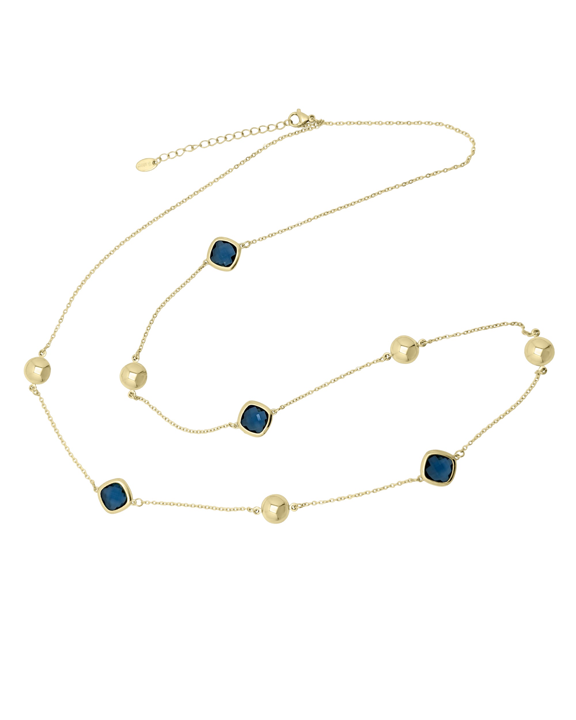 VERGULDE STALEN KETTING MET FACETGESLEPEN SAFFIERSTENEN
