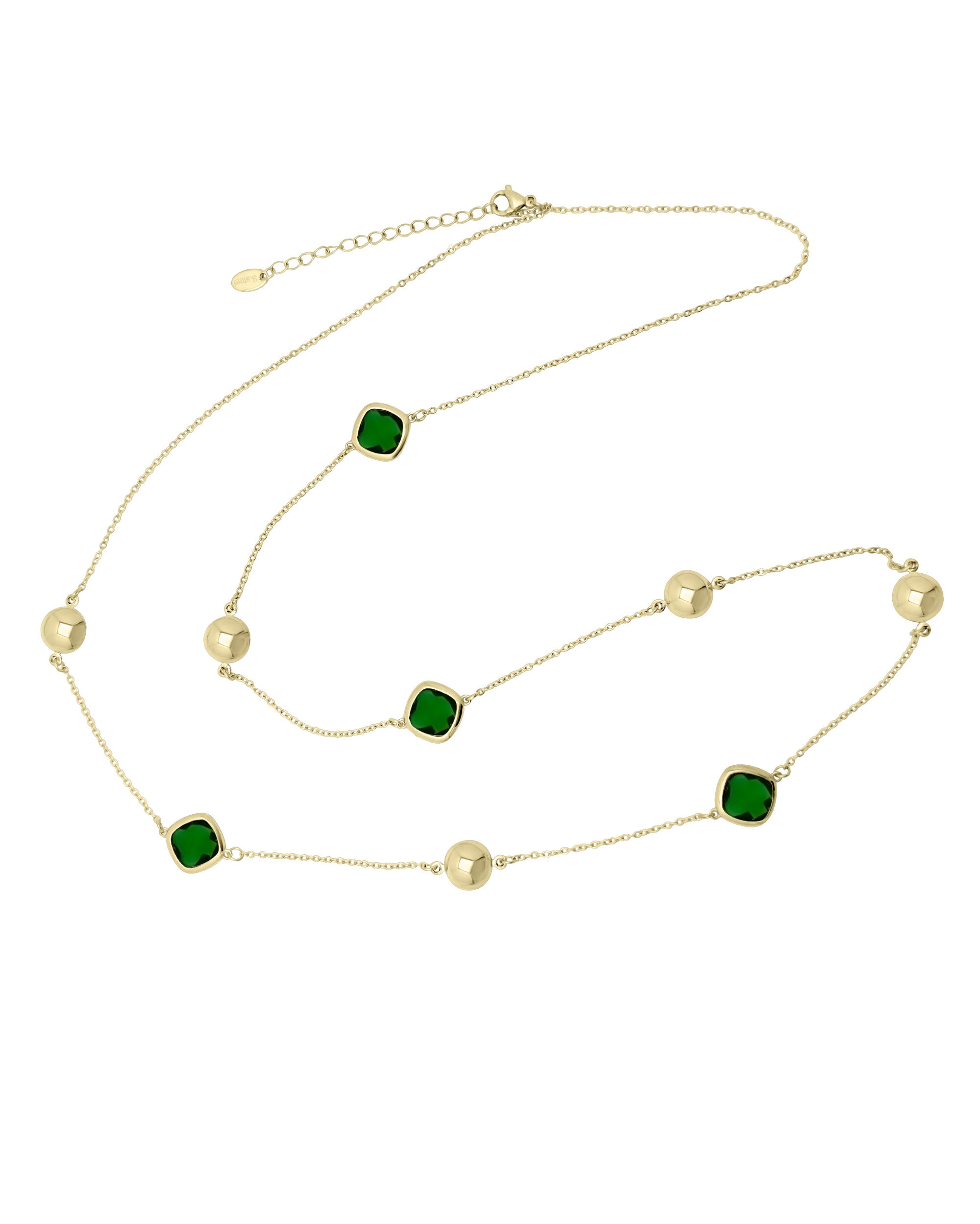 VERGULDE STALEN KETTING MET FACETGESLEPEN SMARAGDSTENEN