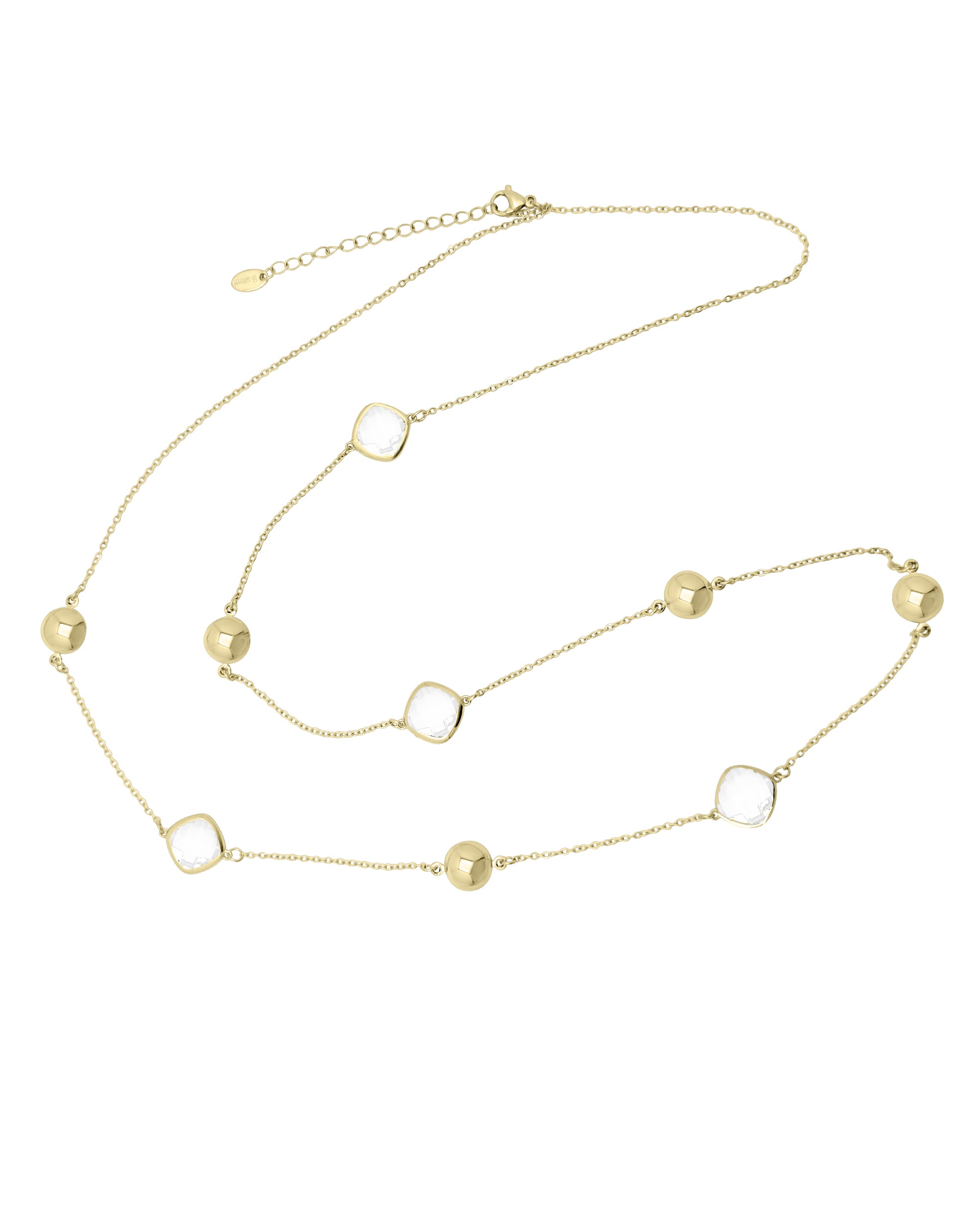 VERGULDE STALEN KETTING MET FACETGESLEPEN WITTE STENEN