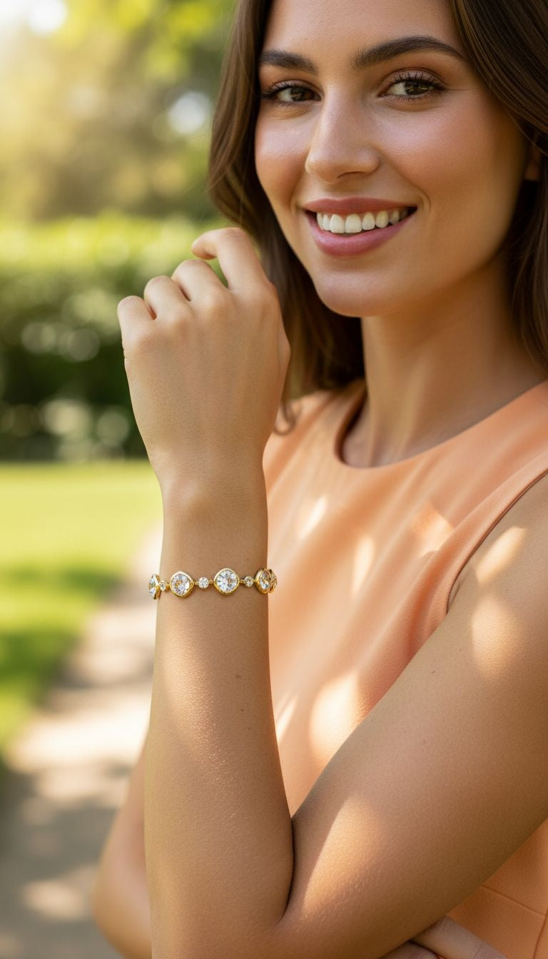 VERGULDE STALEN ARMBAND MET FACETGESLEPEN WITTE STENEN