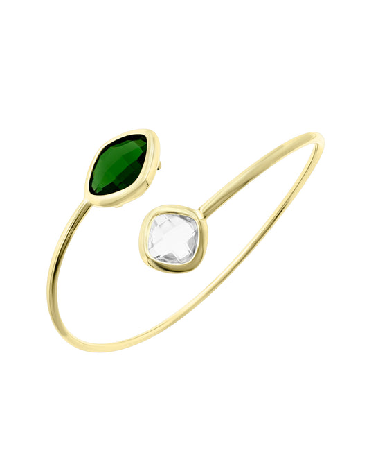 Bracelet jonc en acier doré avec pierres émeraude facettées