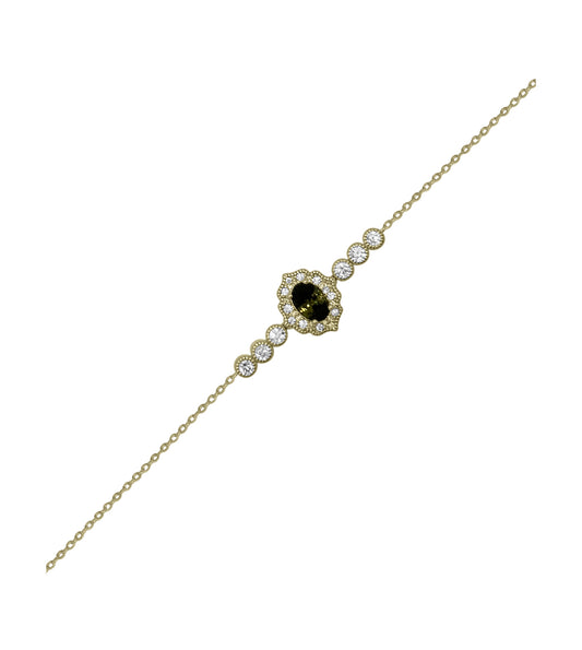 Bracelet en plaqué or avec zirconium et solitaire olivine