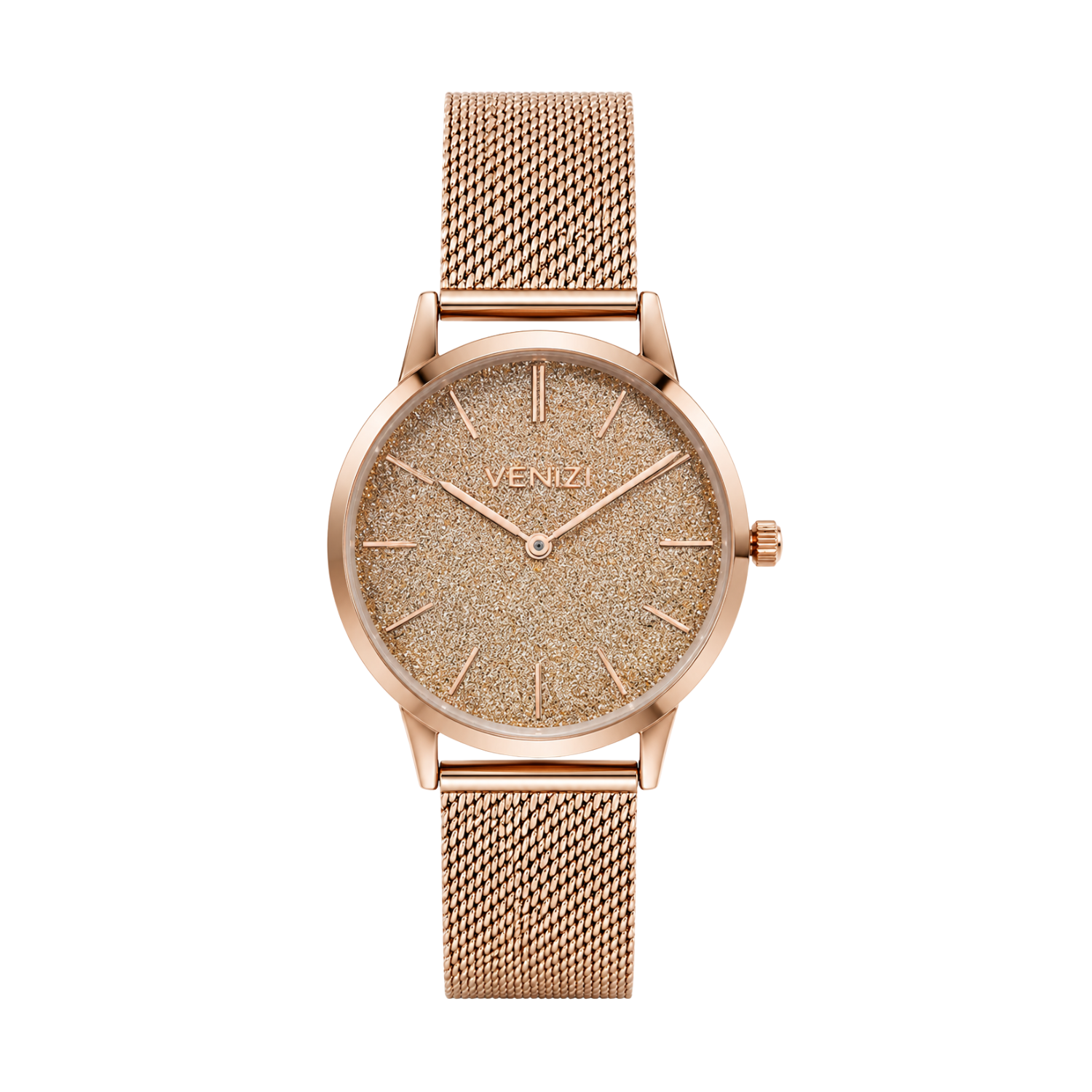 Venizi roze horloge met Milanese mesh pailletten