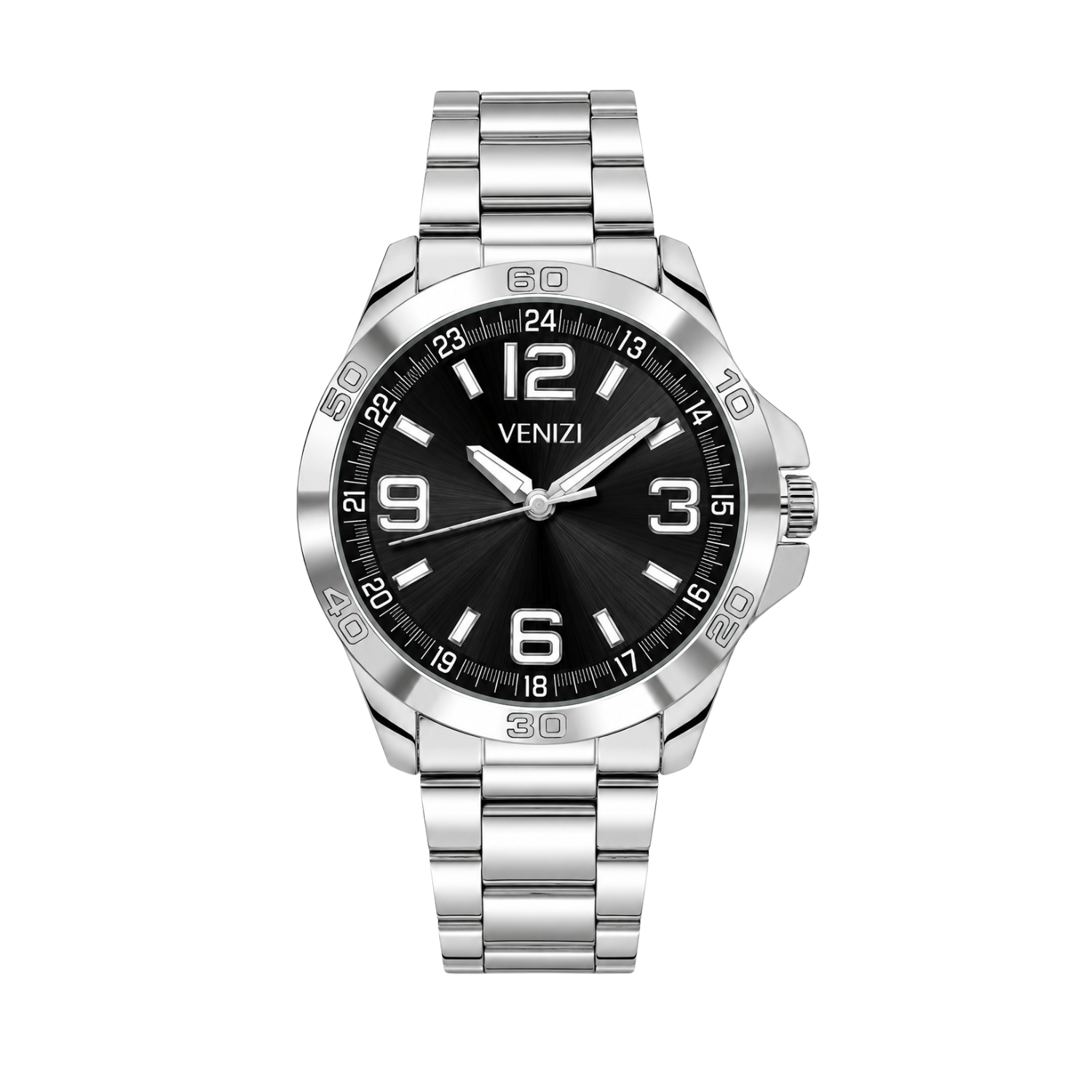 Zilveren Venizi horloge met zwarte wijzerplaat