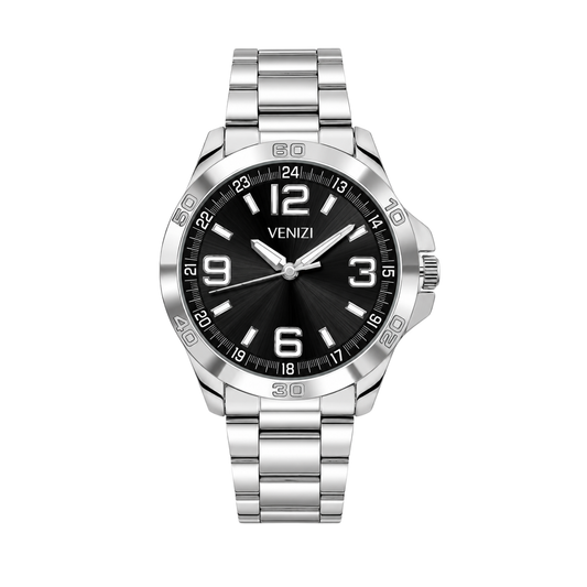 Silver Venizi watch with black dial