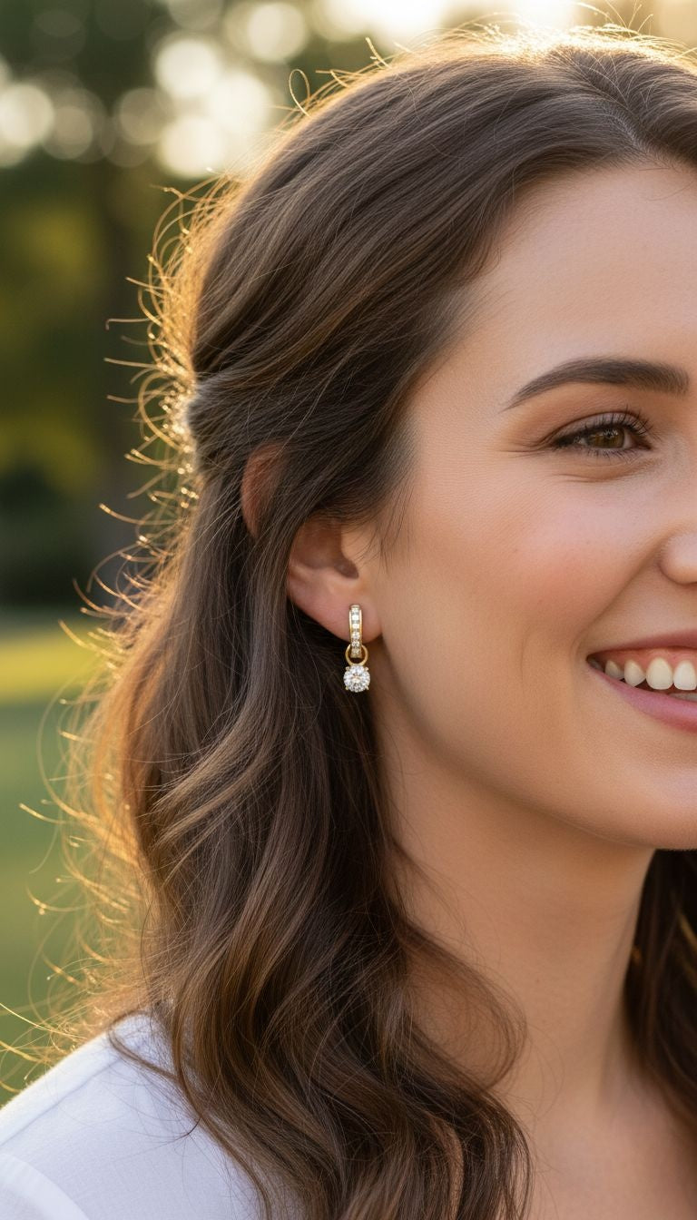 VERGULDE 1,5 CM SOLITAIRE HANGENDE OORBELLEN