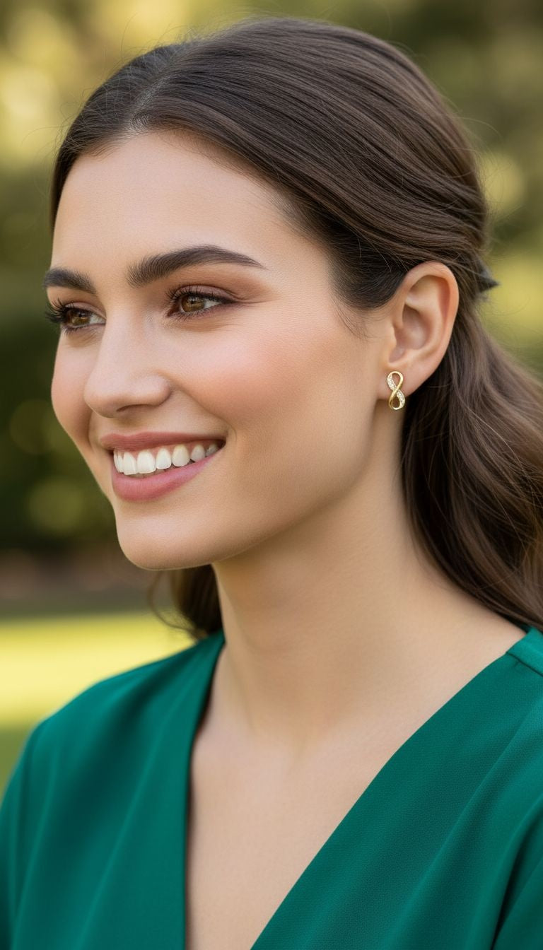 BOUCLES D'OREILLES EN PLAQUE OR INFINI AVEC PIERRES