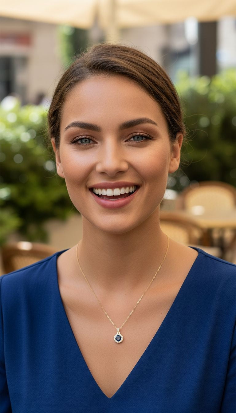 VERGULDE KETTING MET BLAUWE HANGER