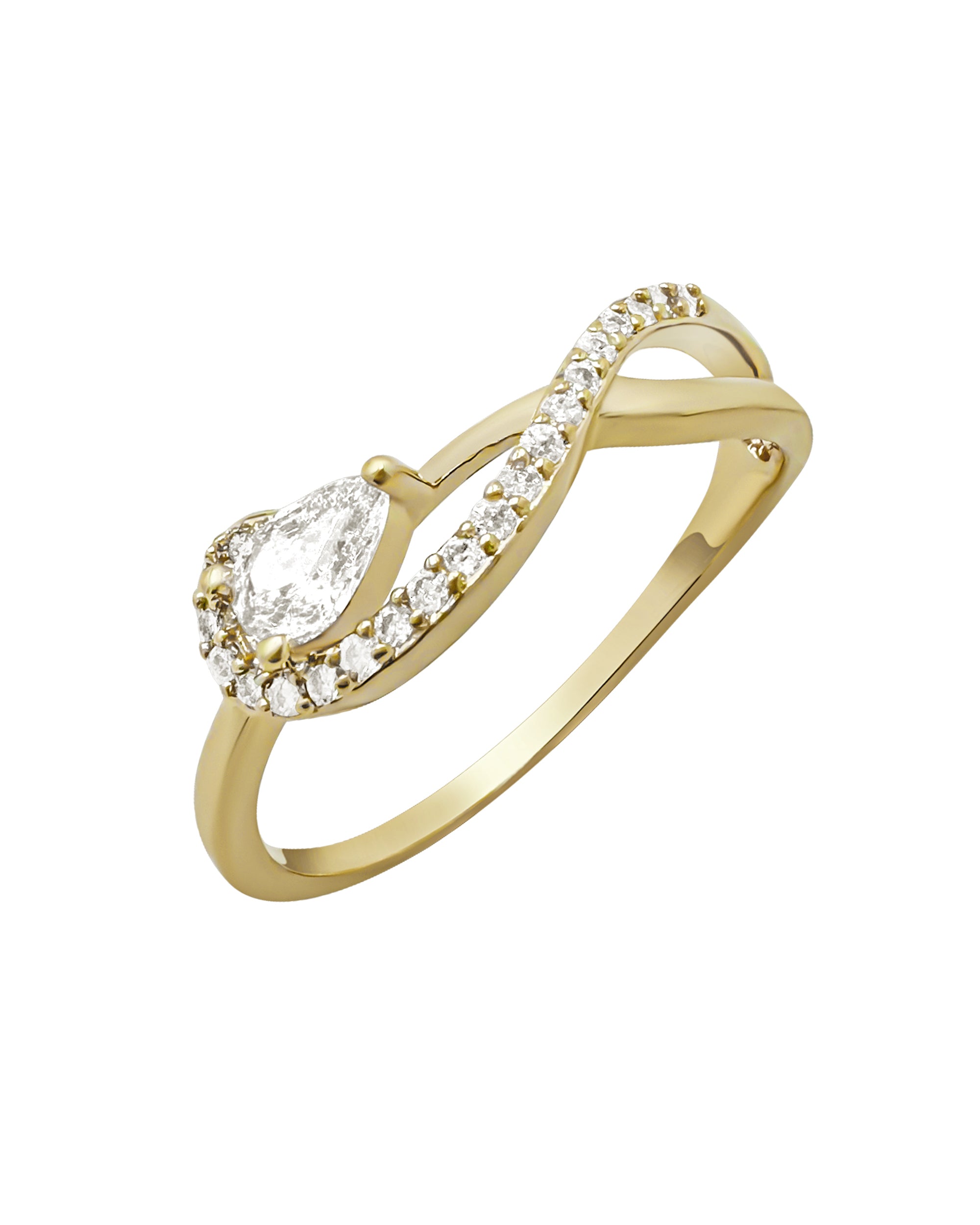 GOLD-PLATED INFINITY RING WITH ZIRCONIUM PEAR