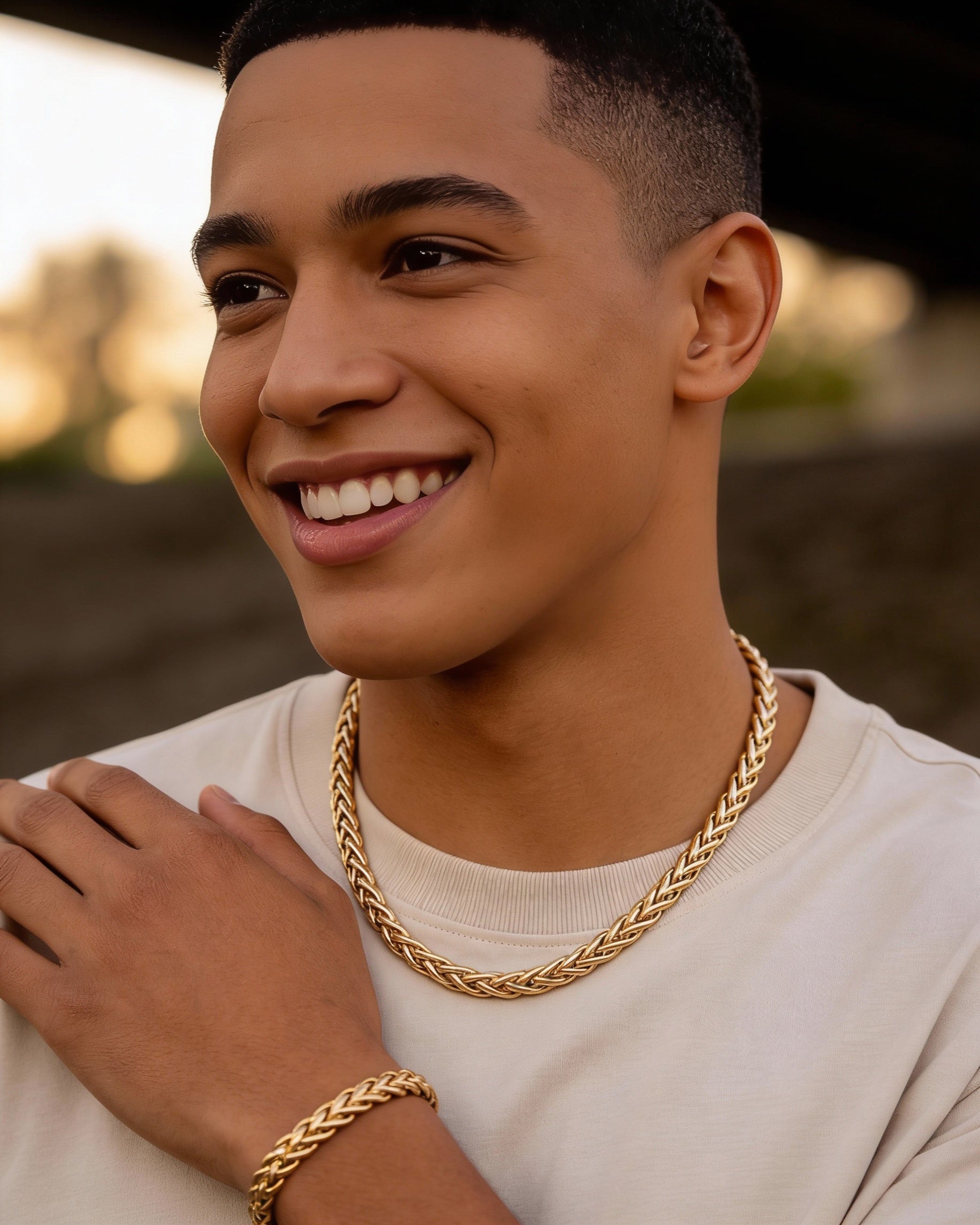 GOUDEN STALEN PALM MESH SET