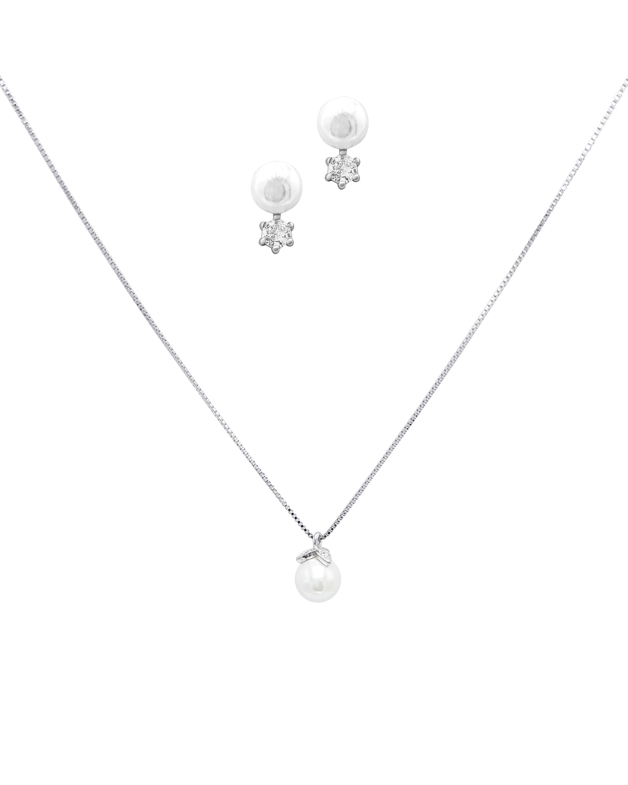 Zilveren sieradenset met witte parel