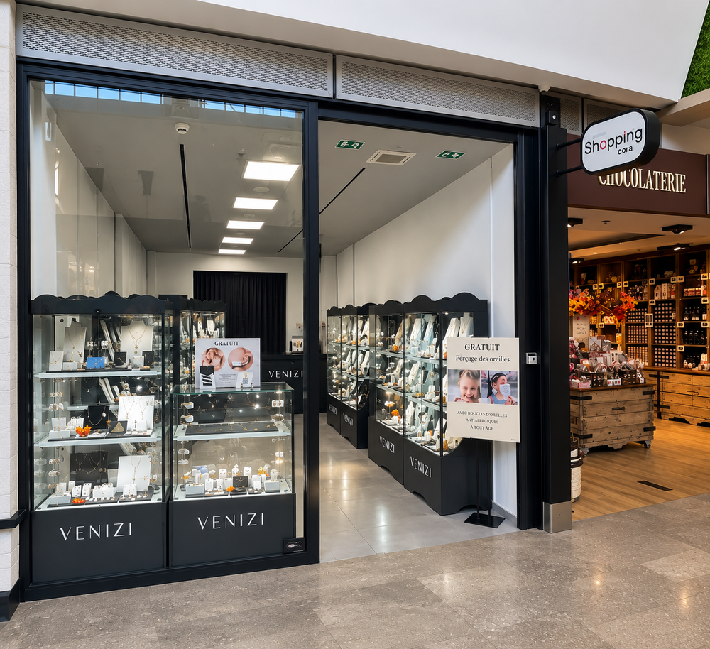 Façade de la bijouterie Venizi au Shopping Cora Rocourt à Liège