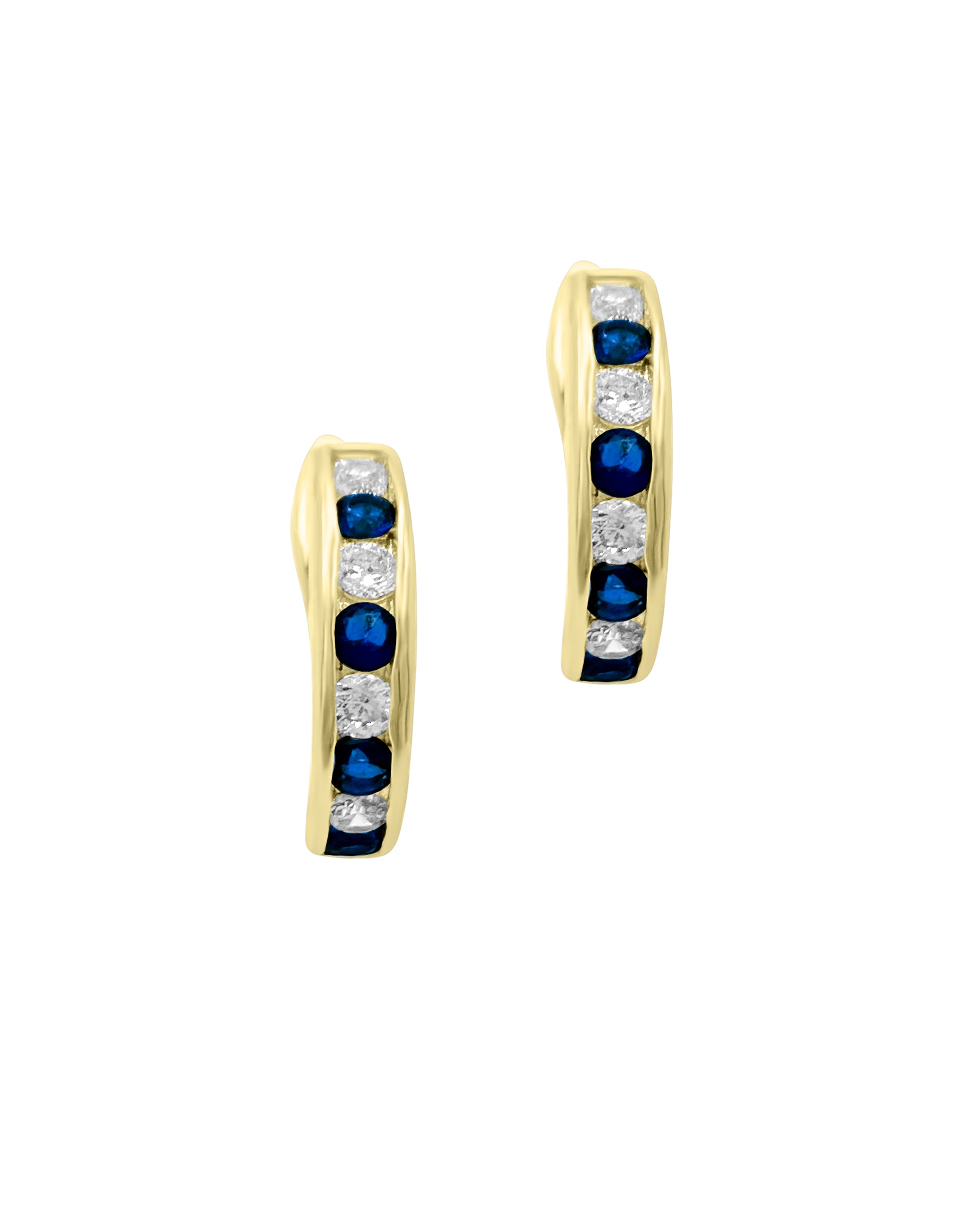 VERGULDE CREOOLS MET WIT ZIRKONIUM EN SAFFIER