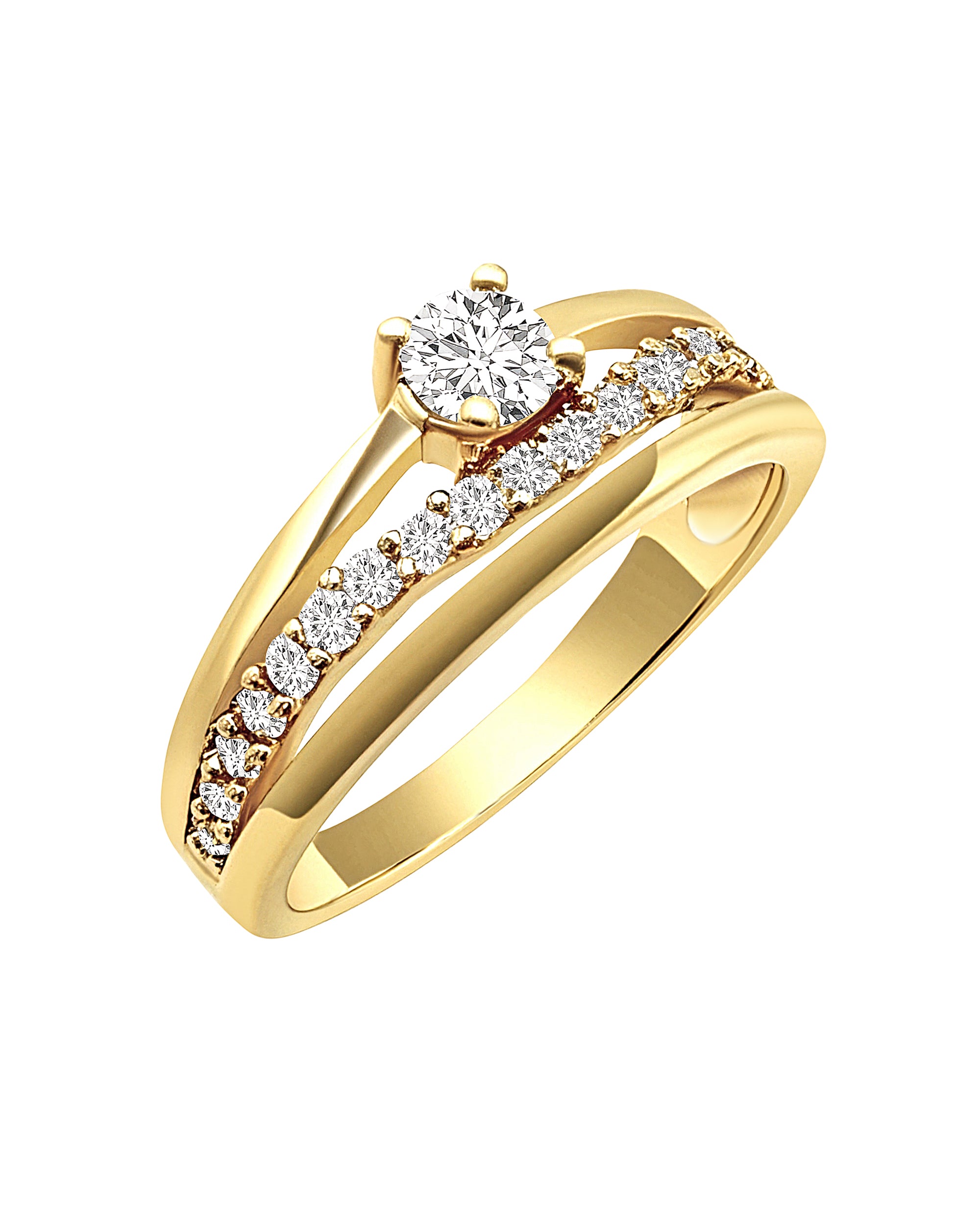 BAGUE EN PLAQUE OR 3 RANGS + SOLITAIRE ZIRCONIUM