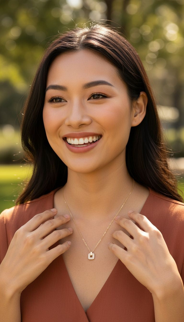 COLLIER EN PLAQUE OR PENDENTIF CARRE AVEC ZIRCONIUM