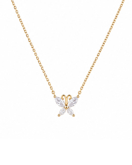 Collier en plaqué or pendentif papillon avec zirconium