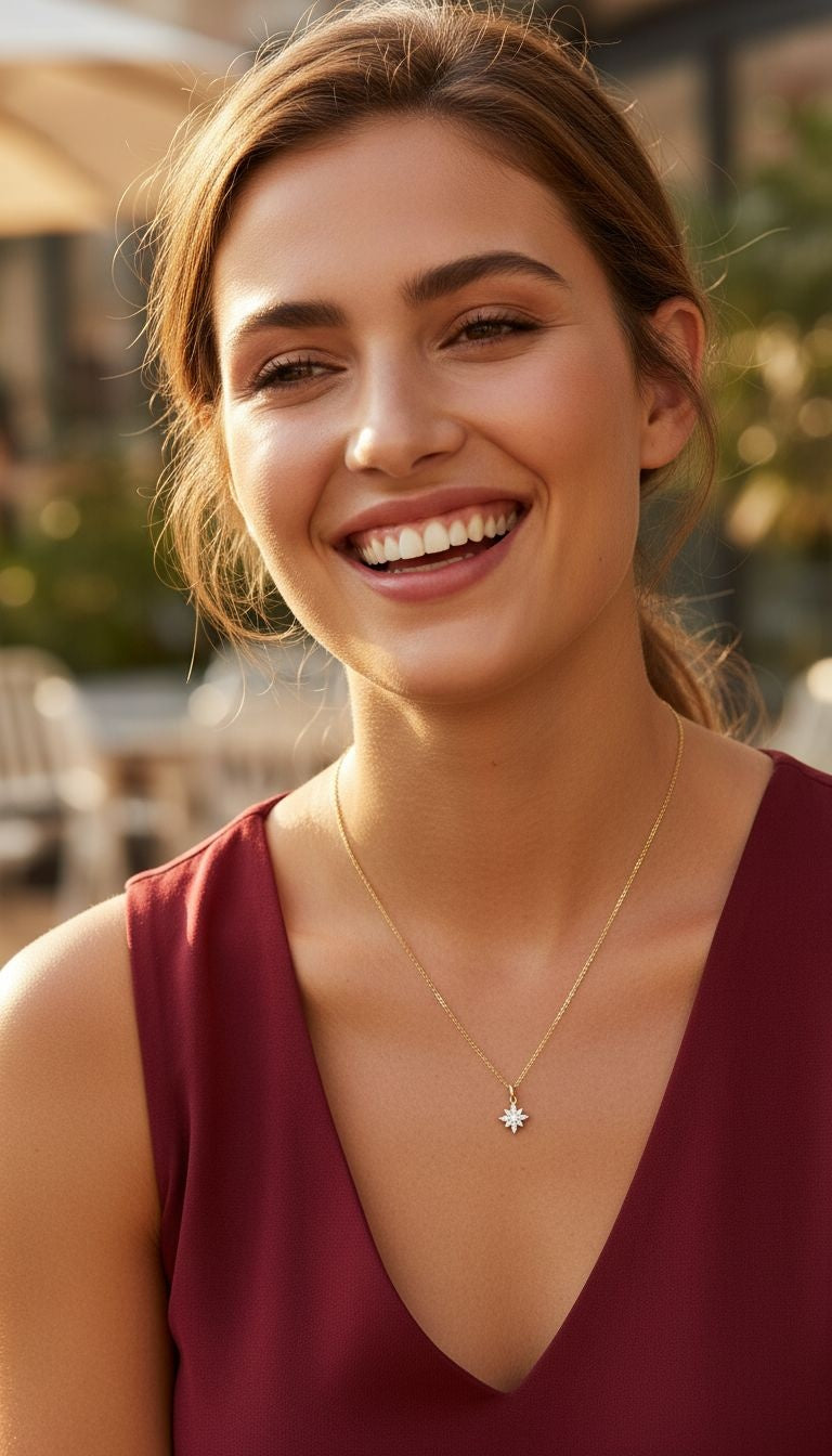 VERGULDE STALEN SNEEUWSTER-KETTING MET ZIRKONIUM