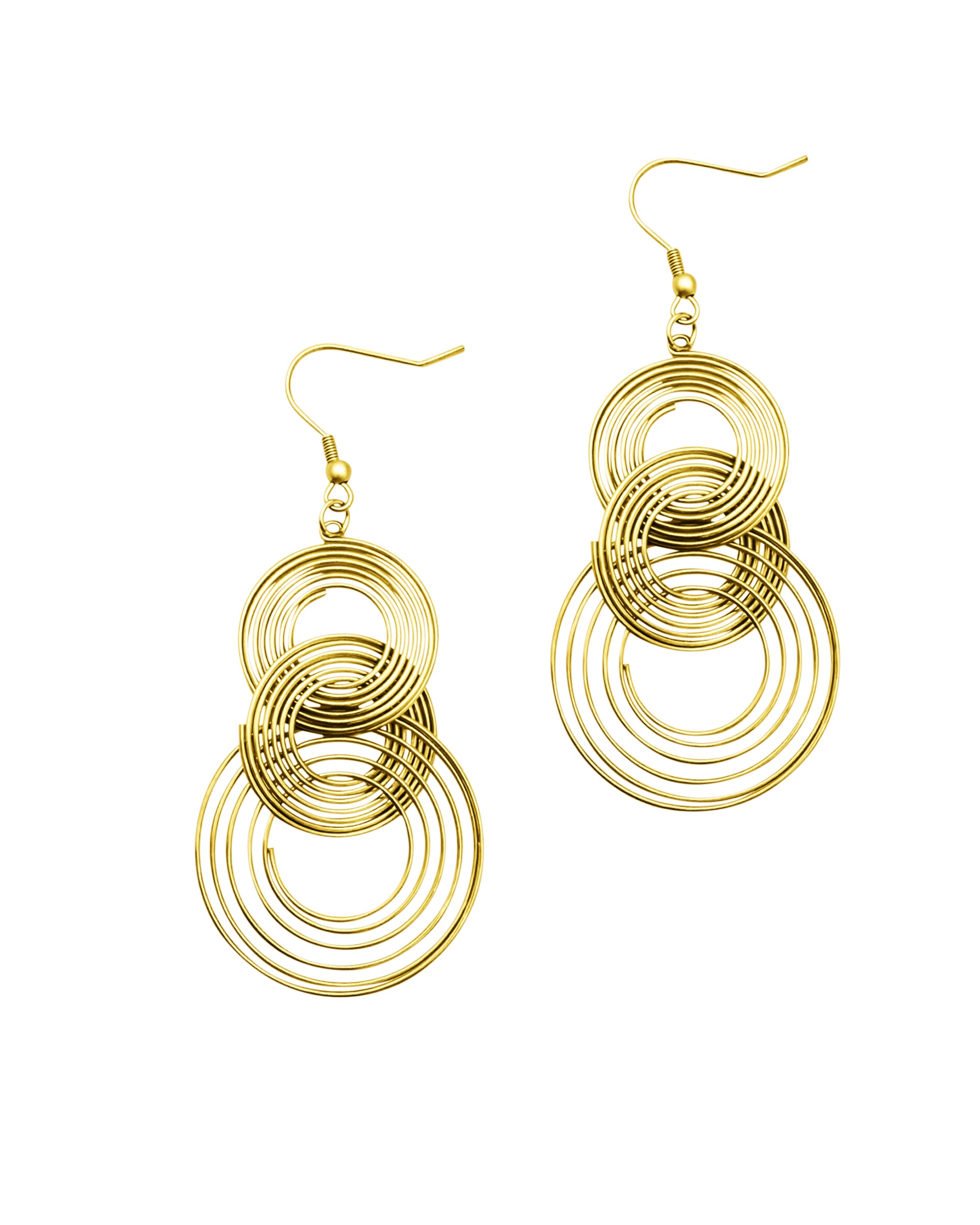 BOUCLES D'OREILLES EN ACIER DORE AVEC MULTI CERCLES